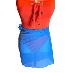 TINIBIKINI SWIMWEAR Sheer Turquoise Blue Bathing Suit Coverup Wrap Size M